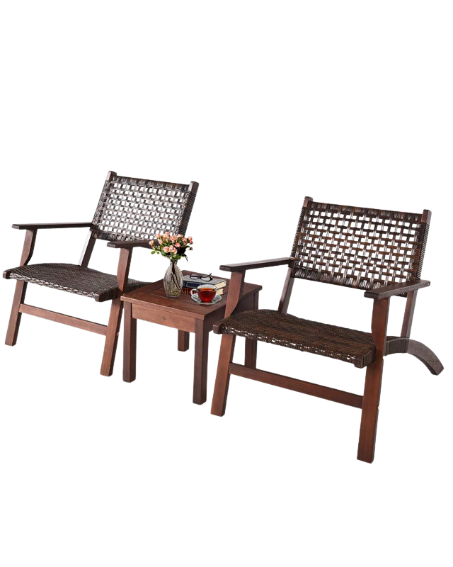 Solid Eucalyptus Wood Frame Outdoor Wicker Furniture Set Bistro