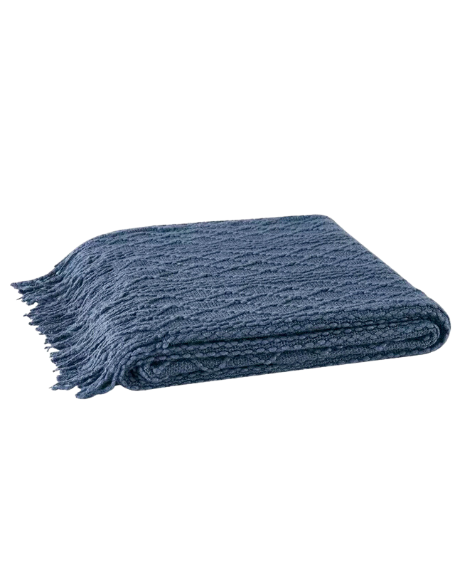 50 in x 60 in Woven Texture Solid Throw Blanket Dark Blue