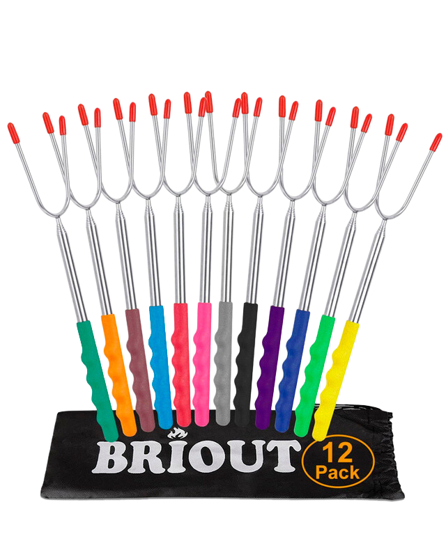 Briout Marshmallow Roasting Sticks 12 Colors Extra Long 45in Stainless Telescoping Hot Dog Smores Skewers Kids Safe