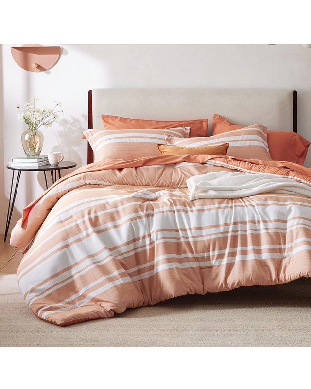 Burnt Orange White Striped Bedding Comforter Set
