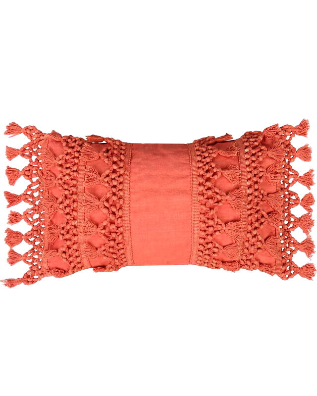 Coral Throw Pillow Cover with Decorative Tassels 20x12 Inches Lumbar Boho Cushion