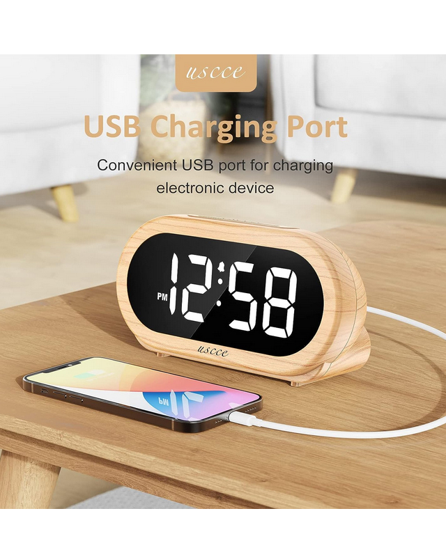 Small Digital Alarm Clock with USB Port for Charging